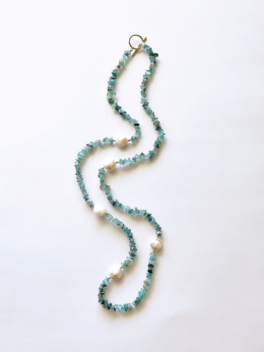 Aquamarine Chip and Pearl Necklace