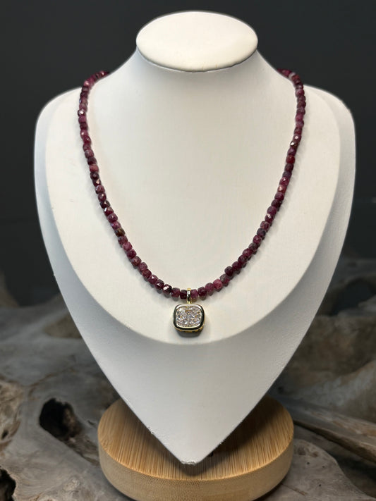 Red Tourmaline CZ Necklace