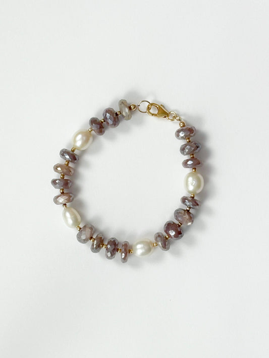 Chocolate Moonstone and Pearl Bracelet