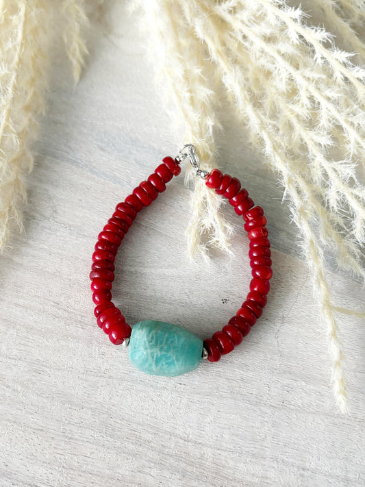 Coral and Amazonite Bracelet