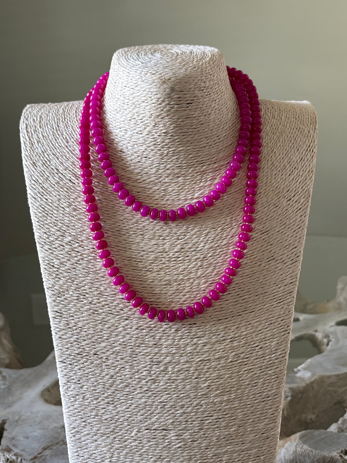 Long Pink Jade Necklace
