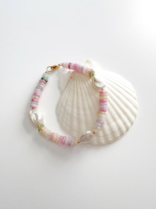 Morganite Jade and Pearl Bracelet