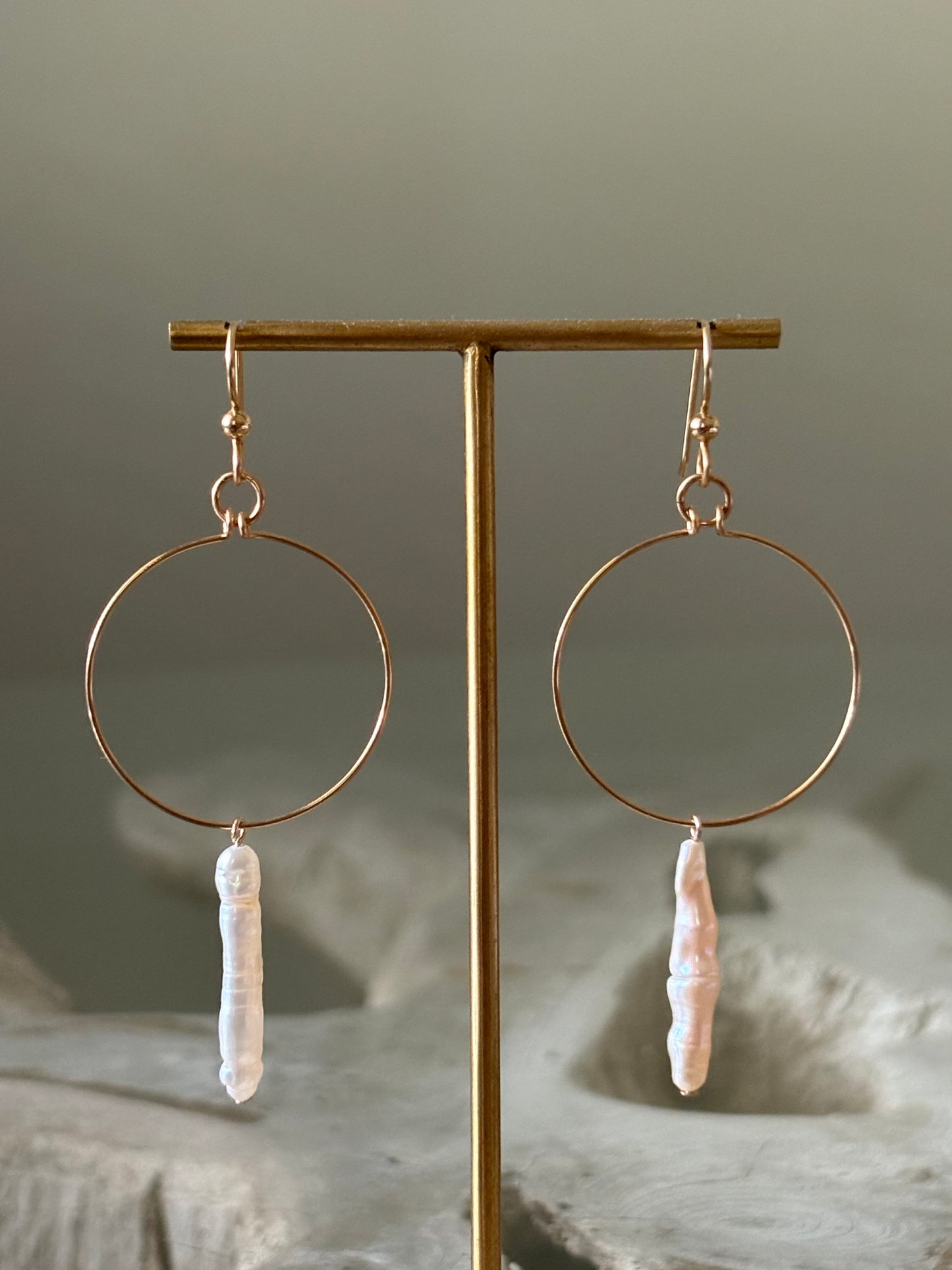 White Pearl Gold Hoop Earrings