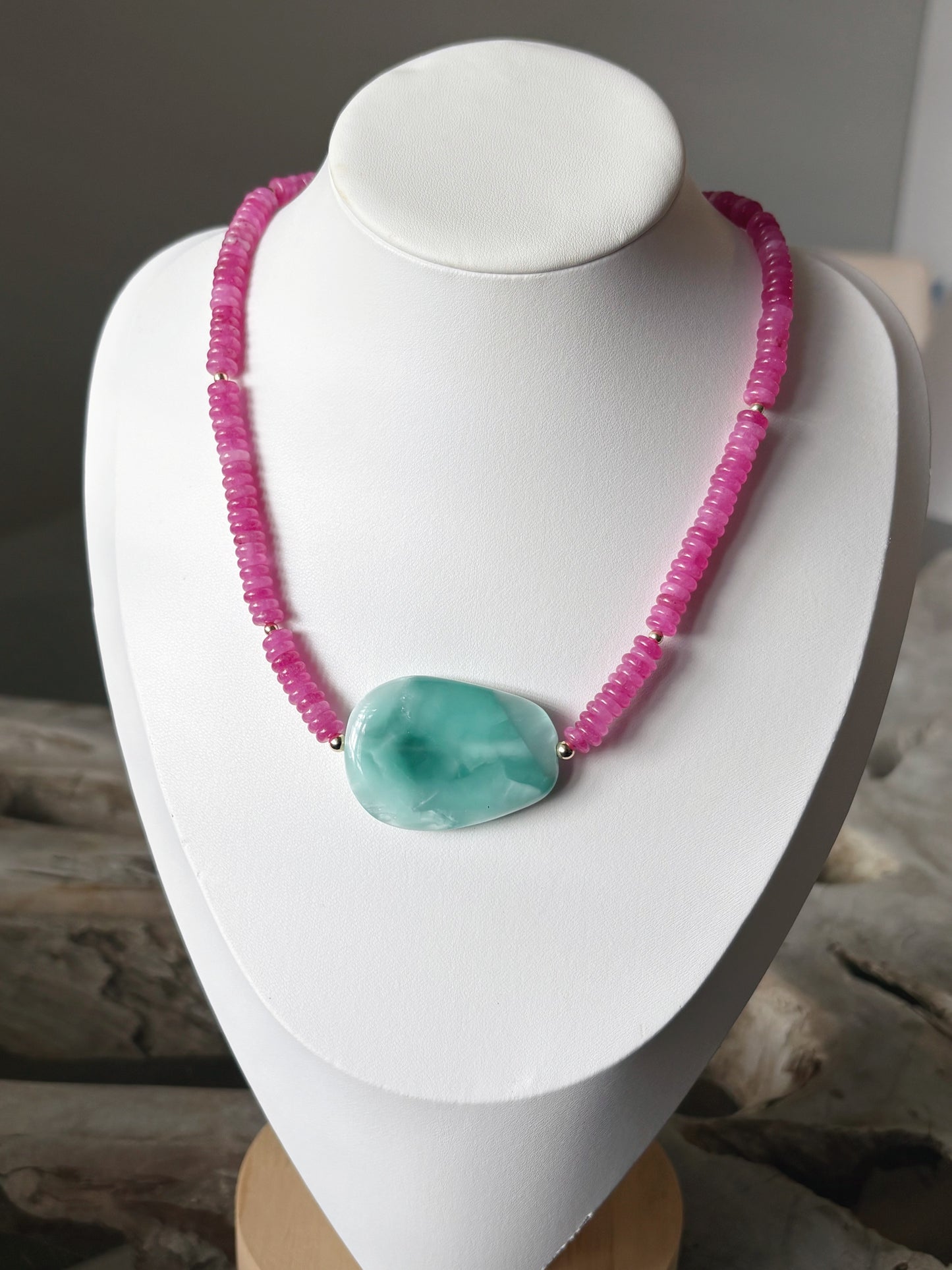 Pink Jade and Green Moonstone Necklace