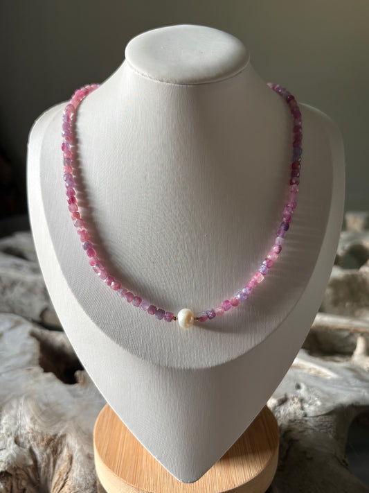 Lepidolite and Tourmaline Pearl Necklace