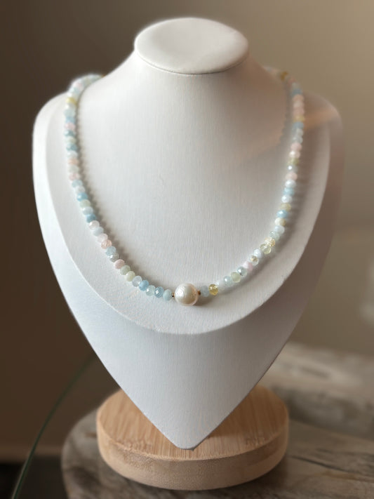 Faceted Moragnite and Pearl Necklace