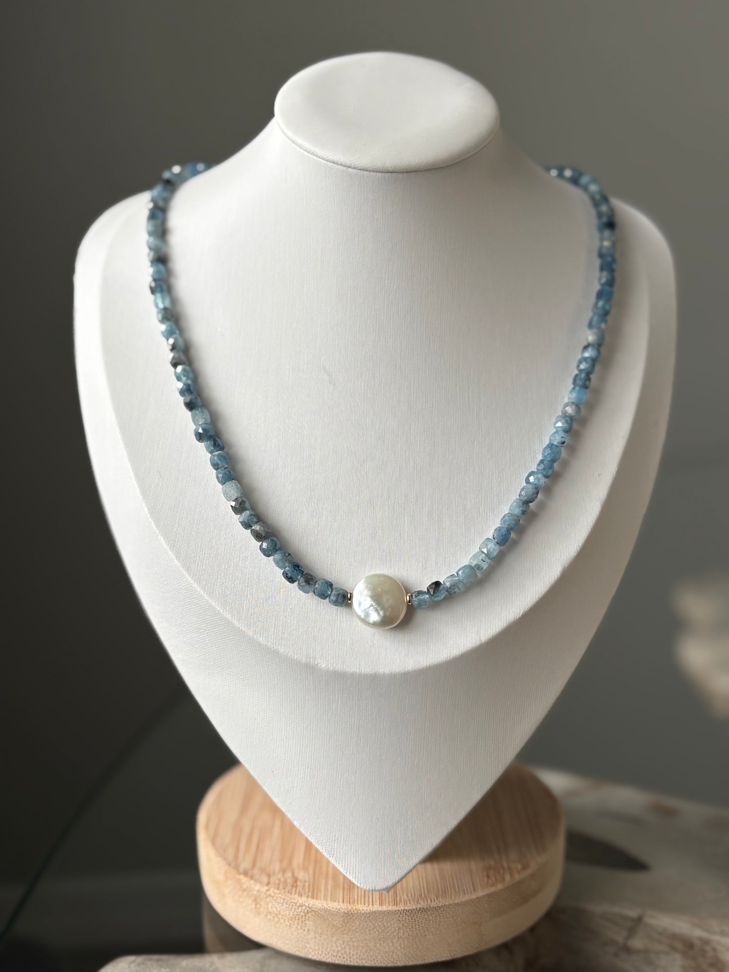 Dark Aquamarine and Pearl Necklace