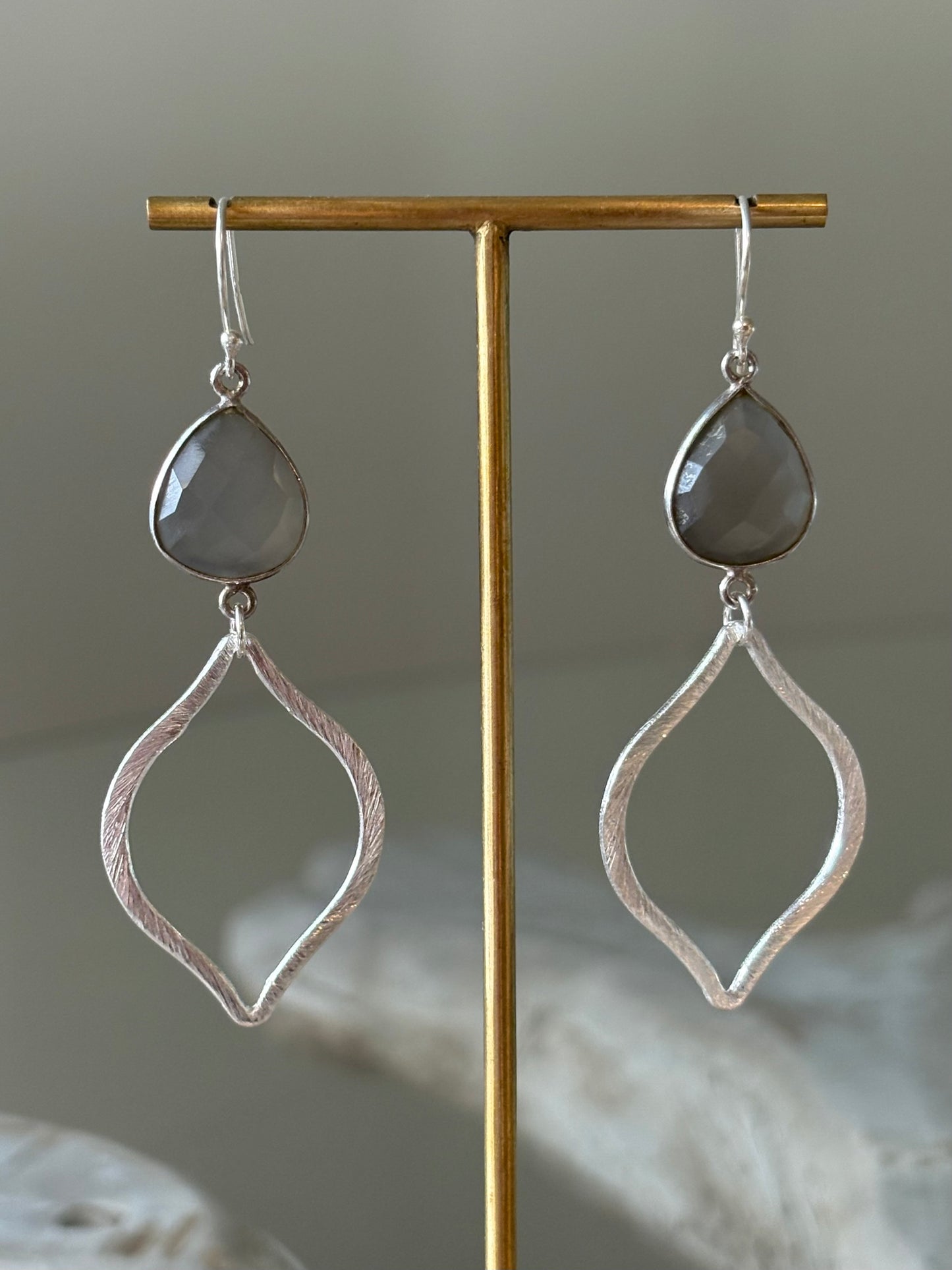 Grey Moonstone Marquise Earrings