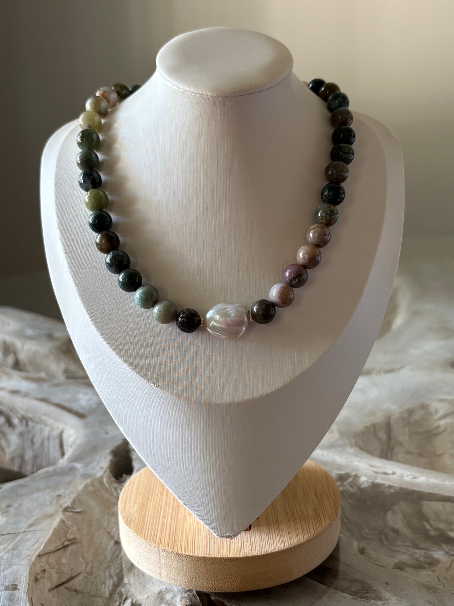Indian Agate and Pearl Necklace