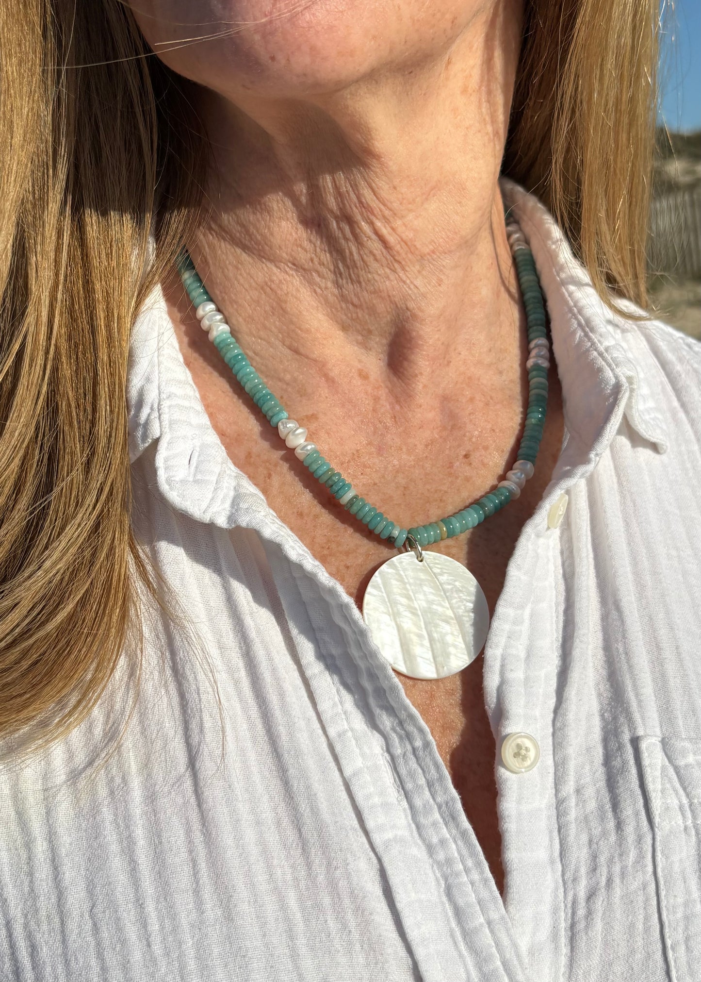 Light Amazonite and Mother of Pearl Necklace