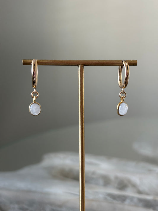 Rainbow Moonstone Gold Hoops