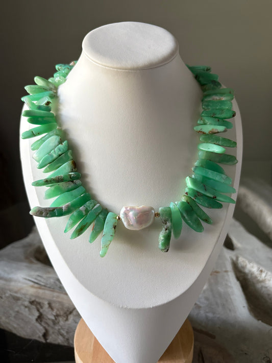 Chrysoprase and Pearl Necklace