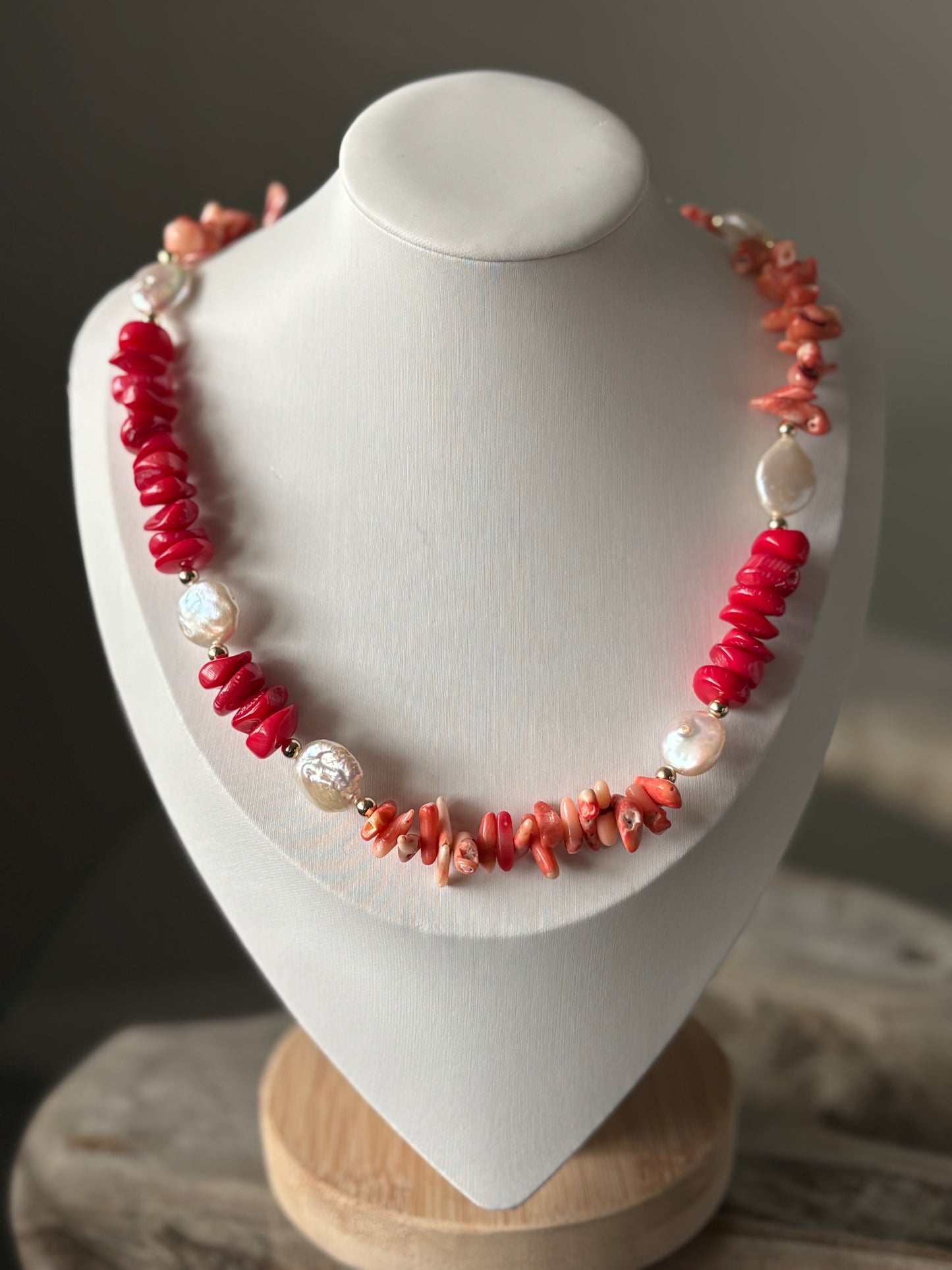 Pink and Red Coral Pearl Necklace