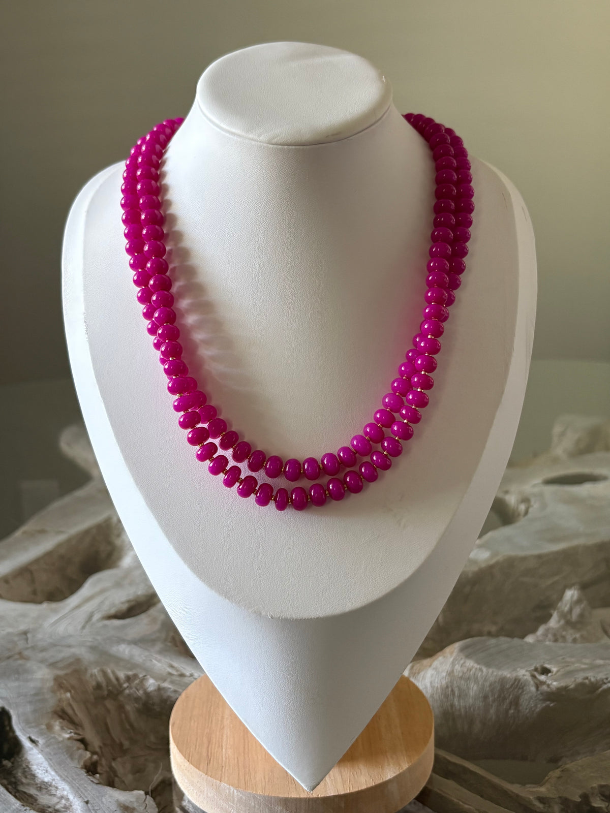 Long Pink Jade Necklace