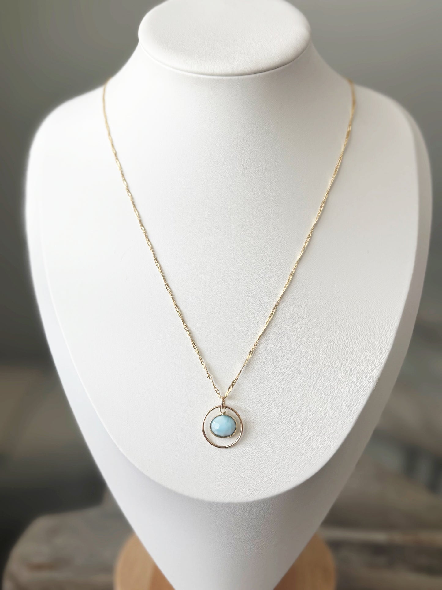 Larimar Hoop Gold Chain Necklace