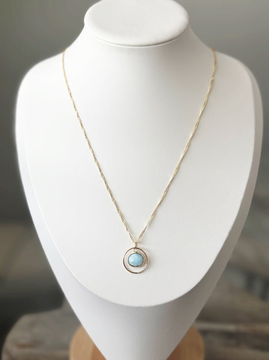 Larimar Hoop Gold Chain Necklace
