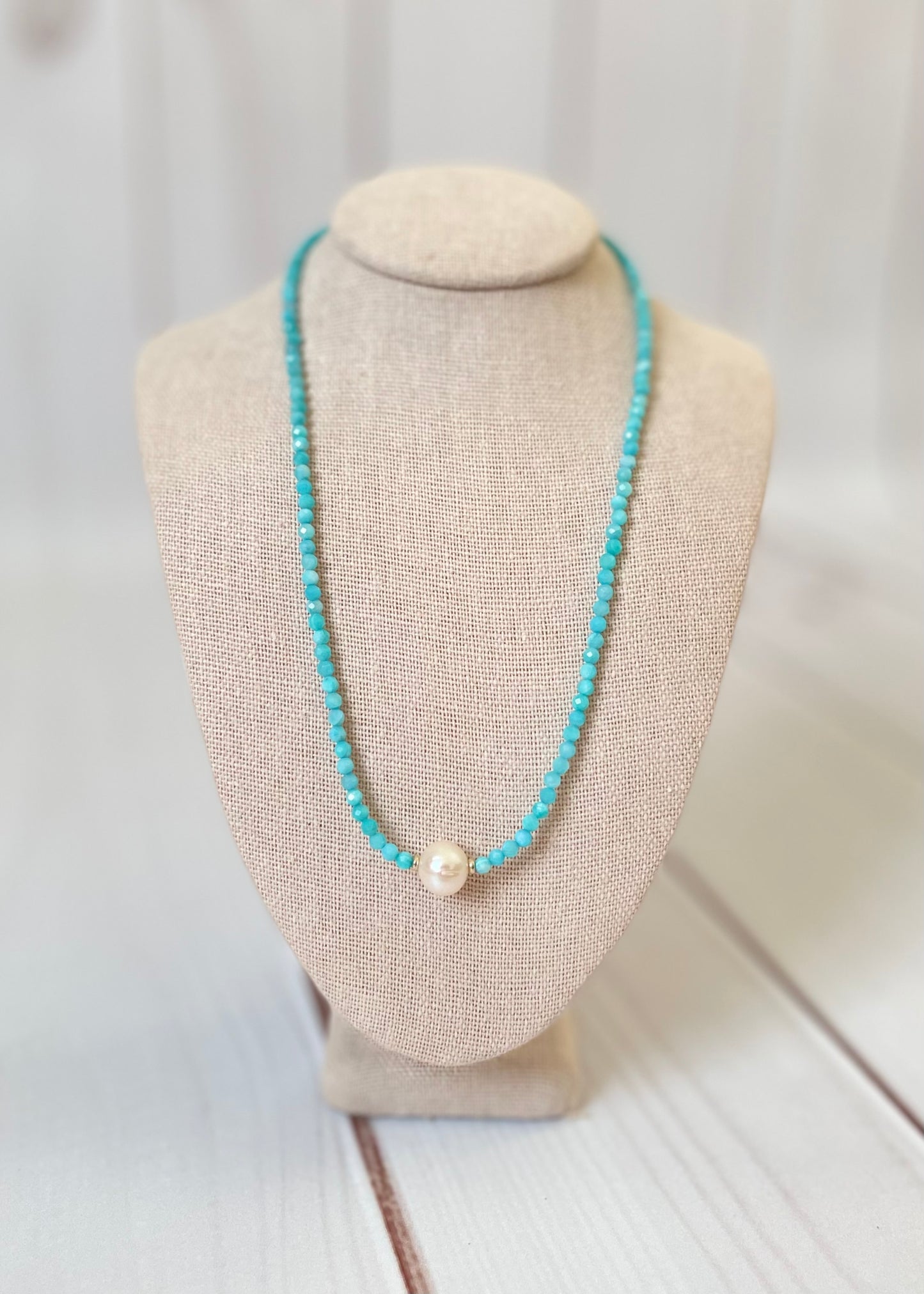 Amazonite and Pearl Necklace 16"