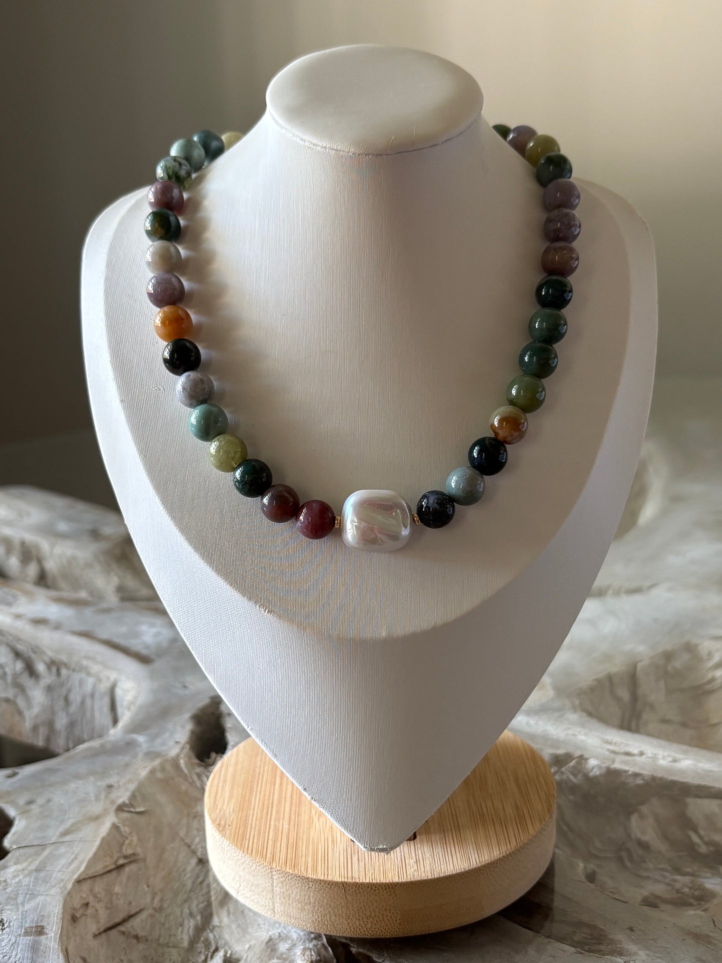 Indian Agate and Pearl Necklace