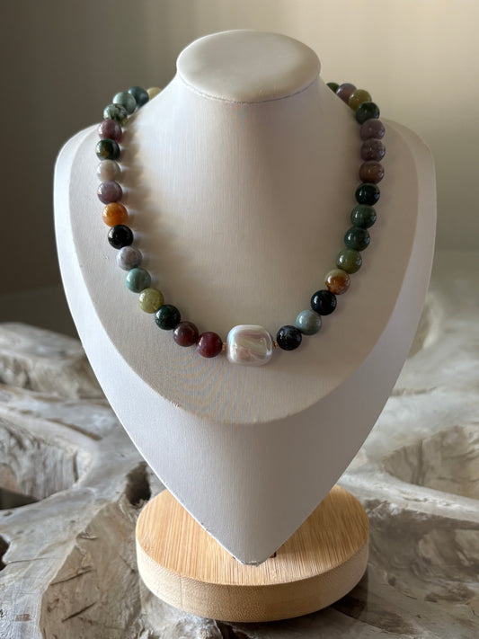 Indian Agate and Pearl Necklace