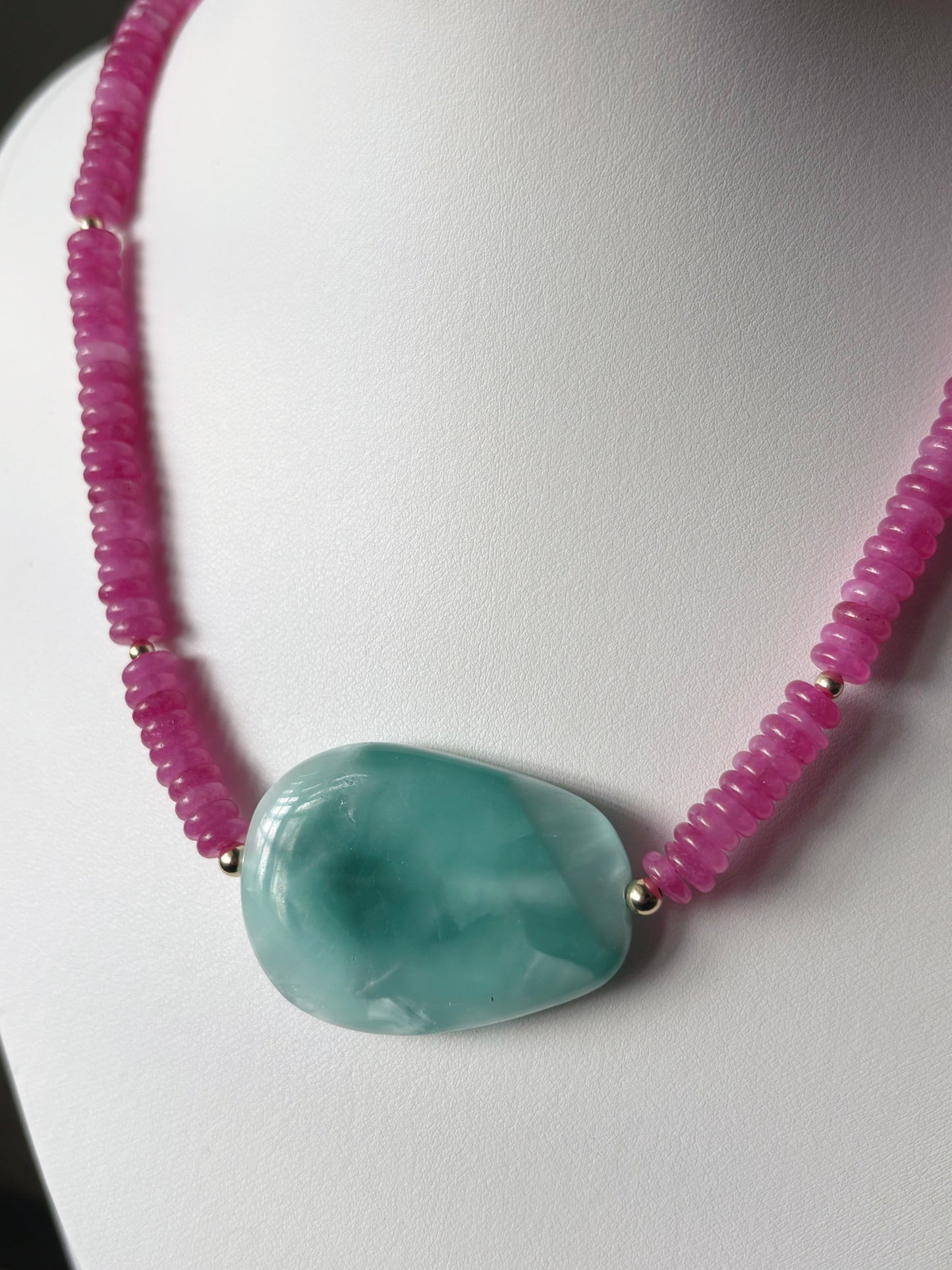 Pink Jade and Green Moonstone Necklace