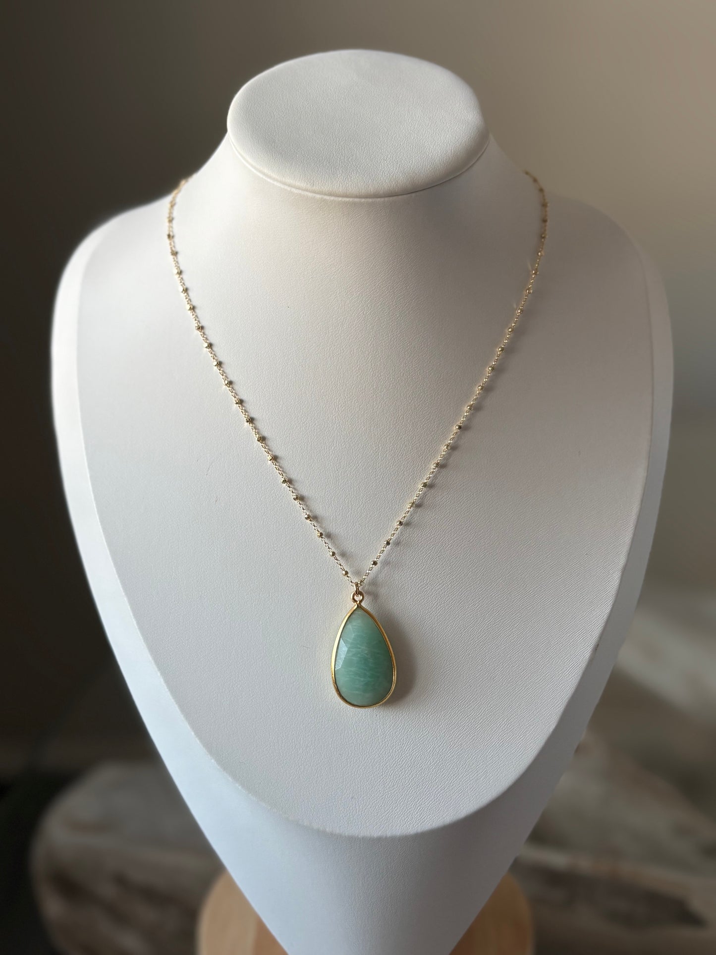 Amazonite Teardrop Gold Chain Necklace