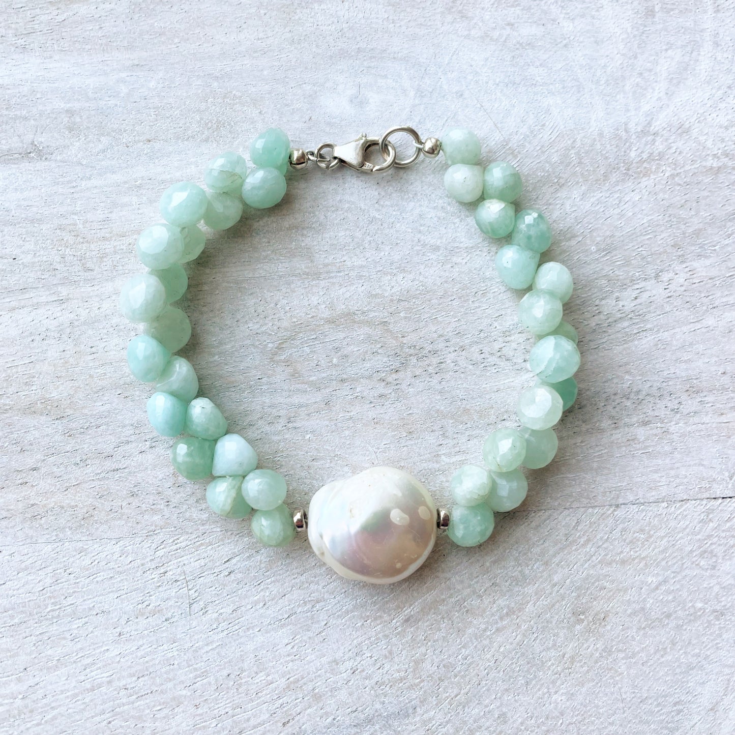 Amazonite Briolette and Pearl Bracelet