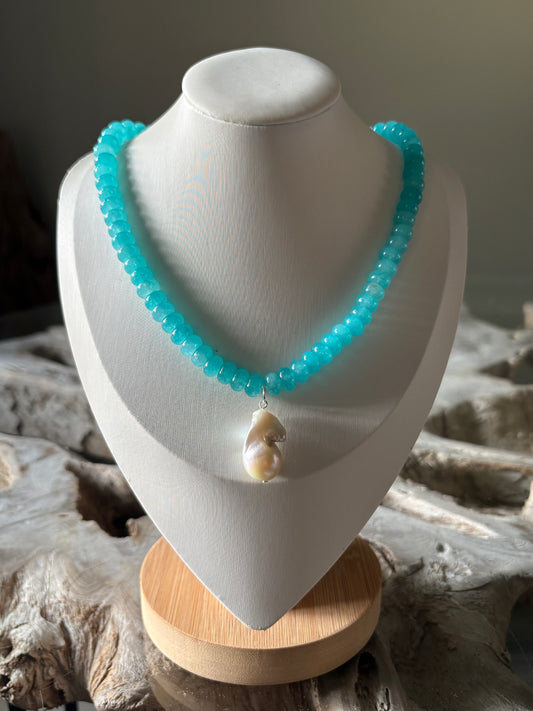 Aqua Jade and Pearl Necklace