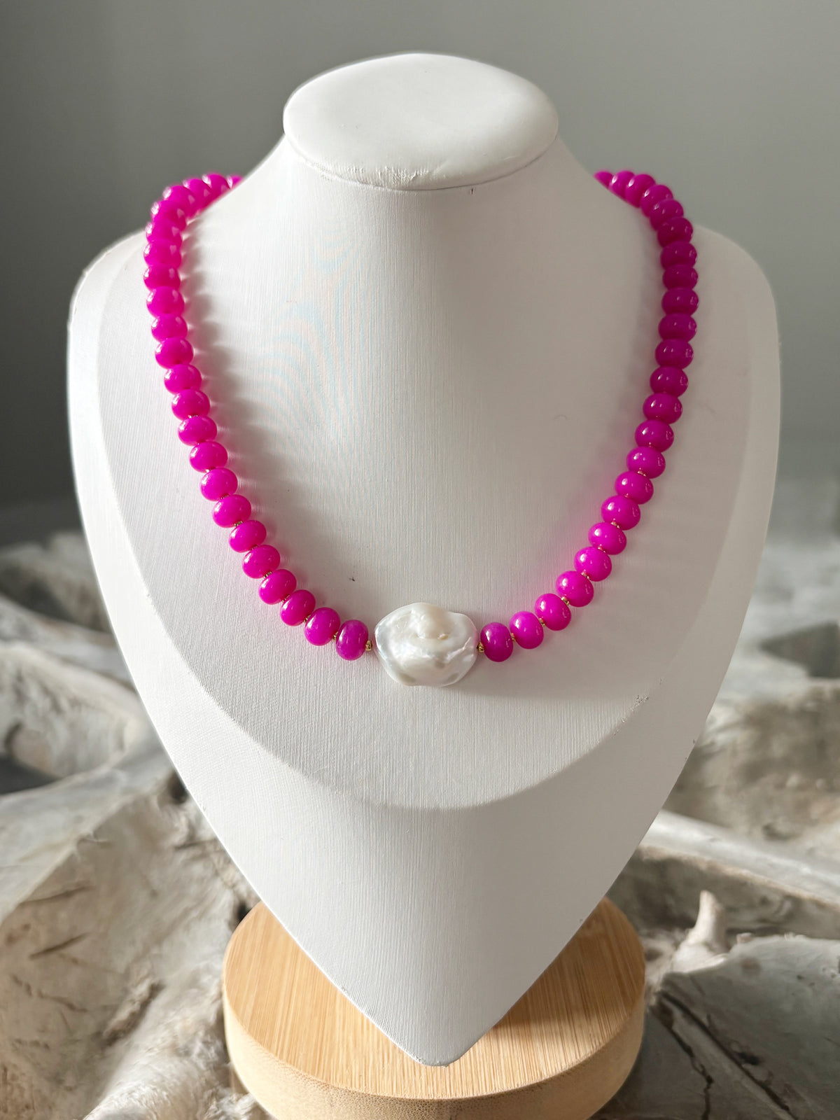 Fuchsia and Pearl Necklace