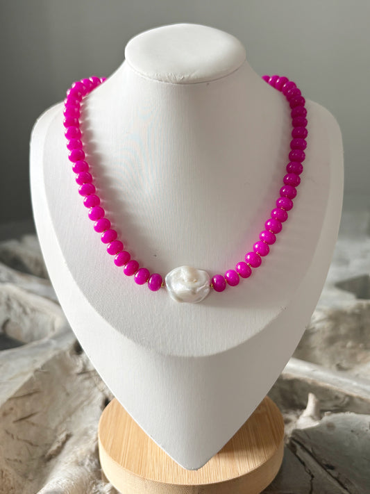 Fuchsia and Pearl Necklace