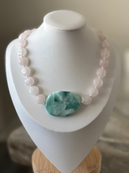 Rose Quartz and Green Moonstone Necklace