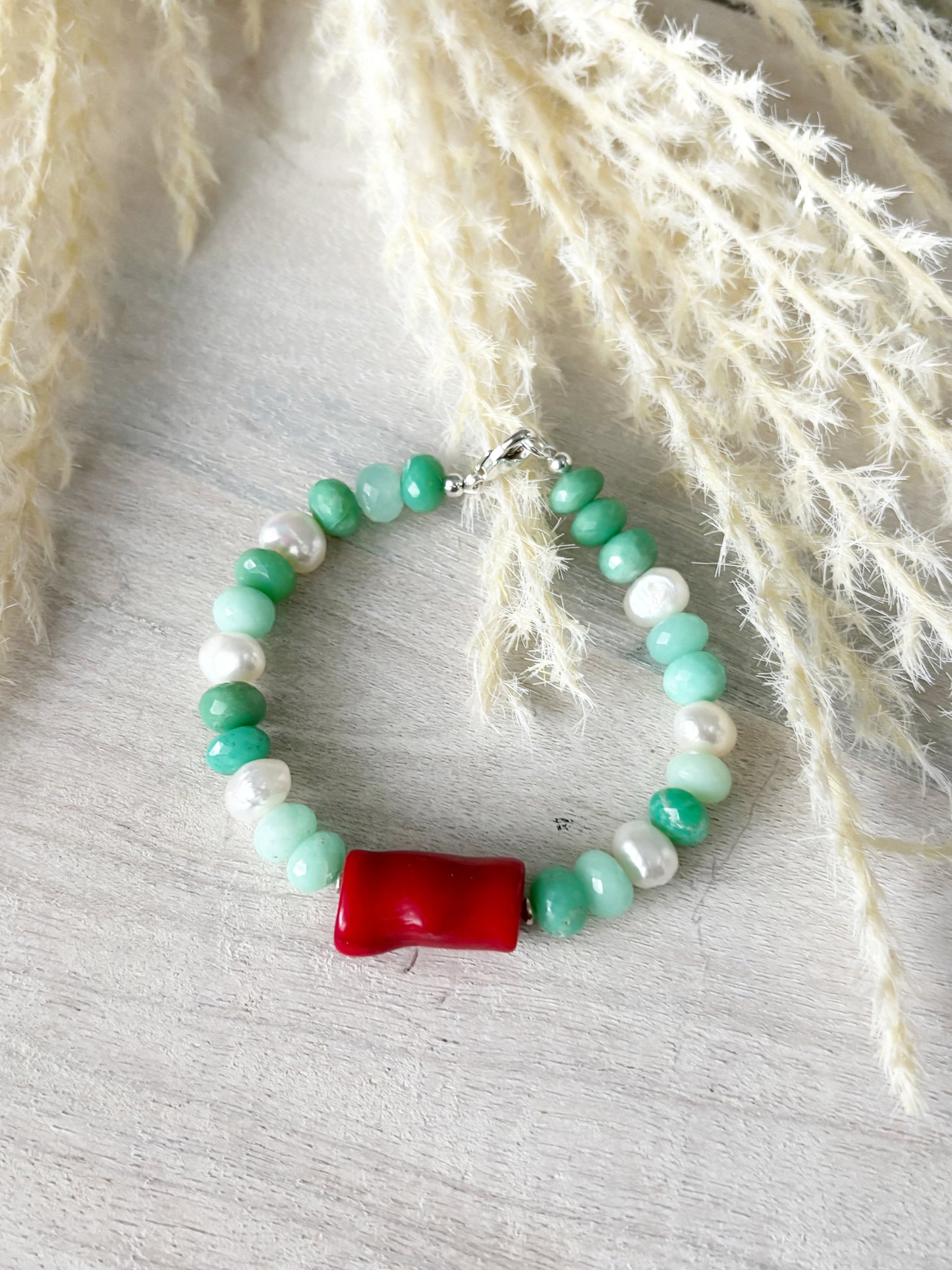 Coral and Chrysoprase Bracelet
