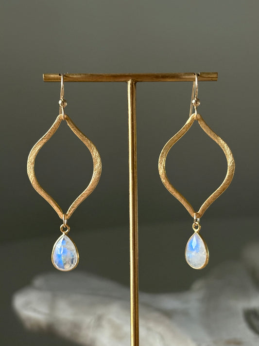 Rainbow Moonstone Marquise Earrings