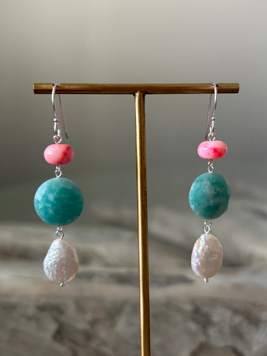 Amazonite and Opal Earrings