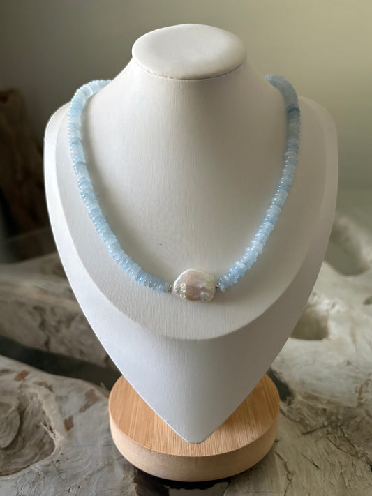 Baby Blue Jade and Pearl Necklace