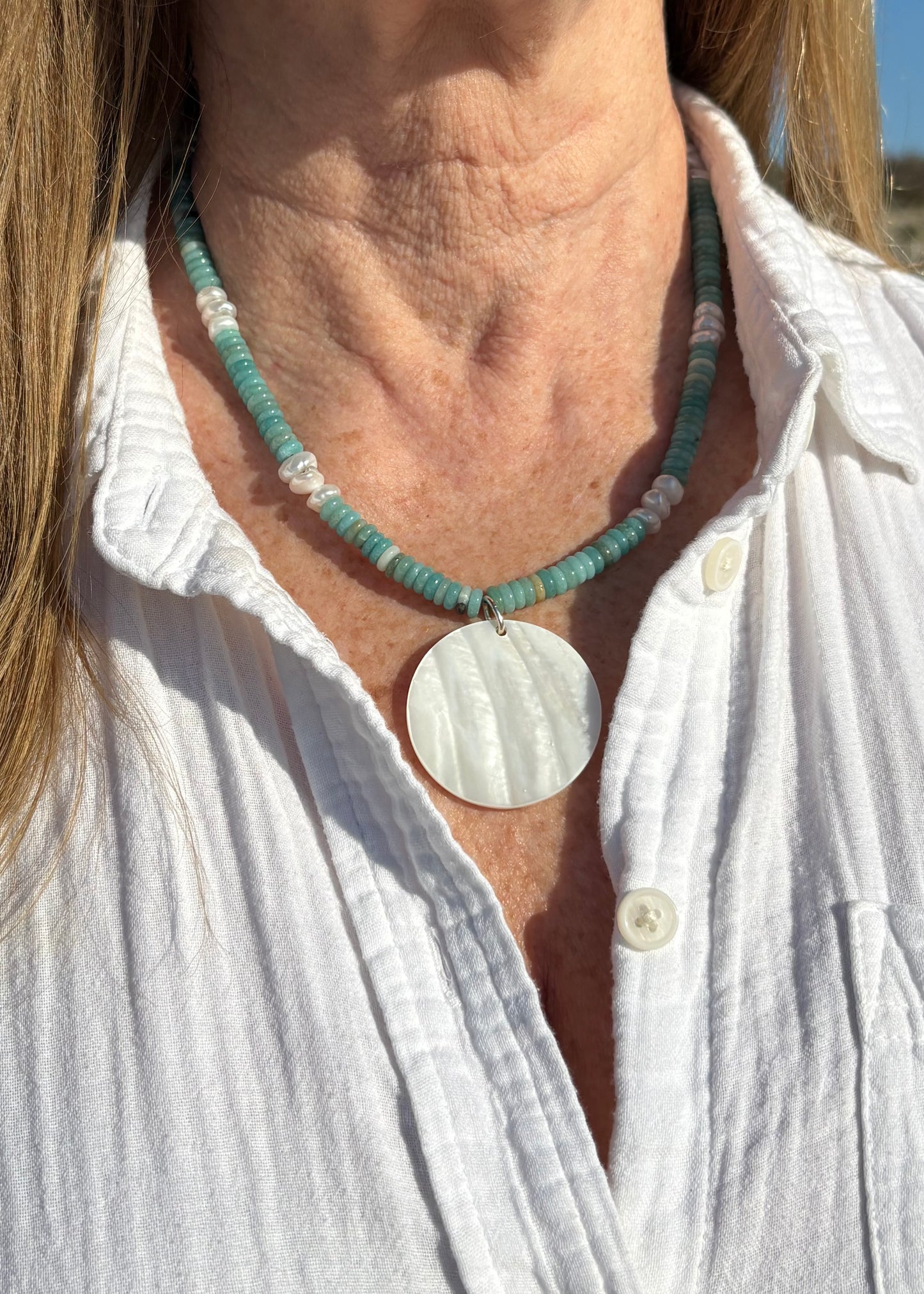 Light Amazonite and Mother of Pearl Necklace