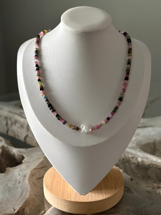 Tourmaline Cube and Pearl Necklace