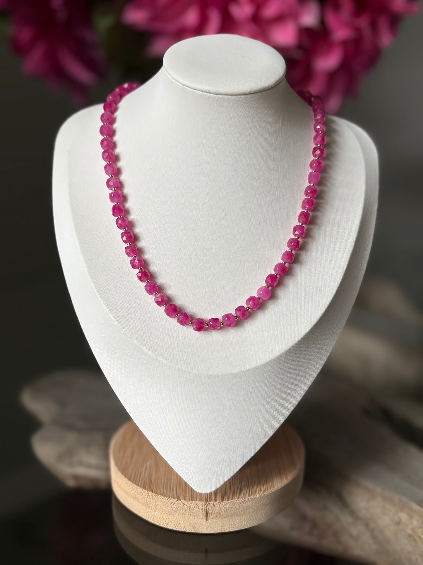 Pink Jade Cube Necklace
