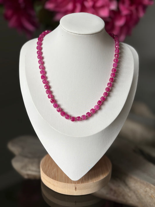 Pink Jade Cube Necklace