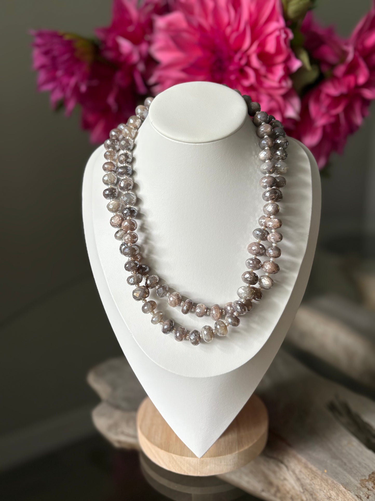 Chocolate Moonstone and Pearl Necklace