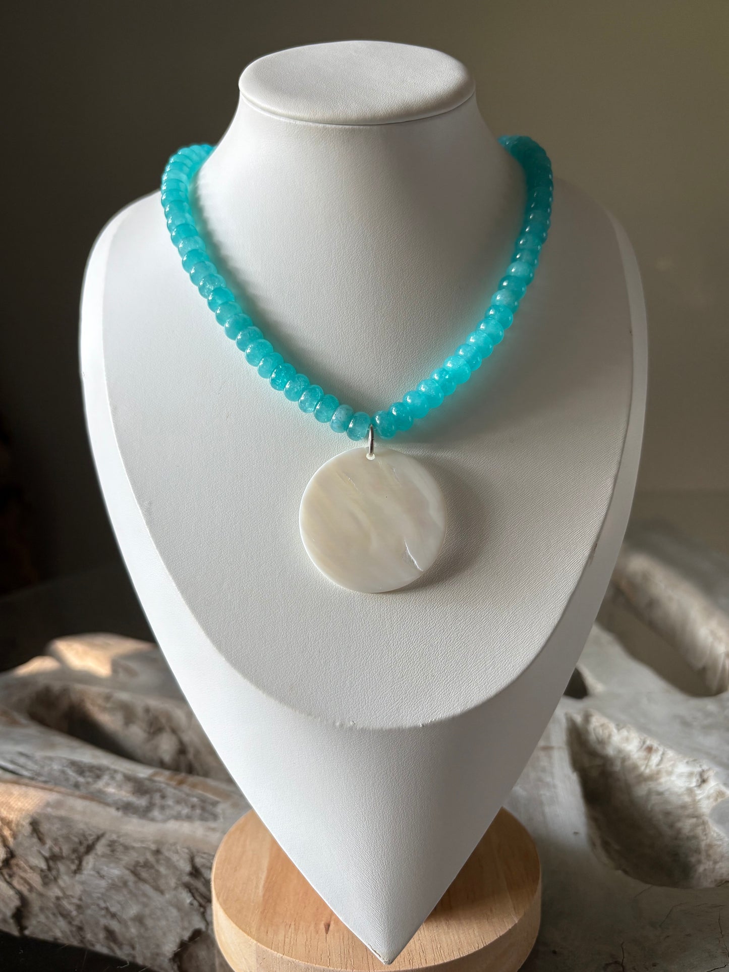 Aqua Jade and Mother of Pearl Necklace