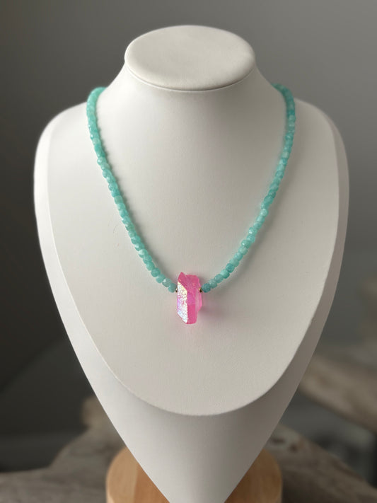 Amazonite and Pink Quartz Necklace