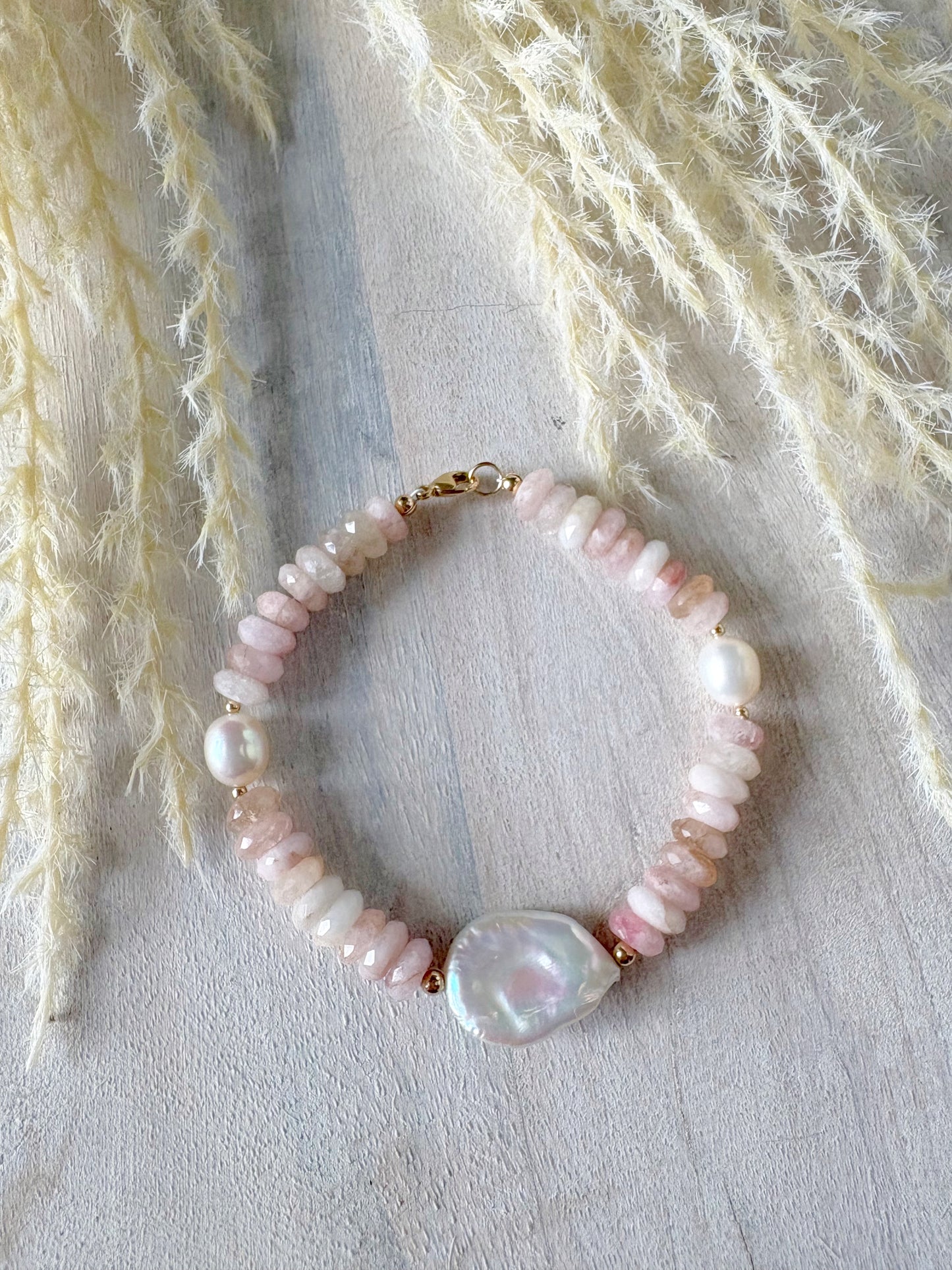 Morganite and Pearl Bracelet