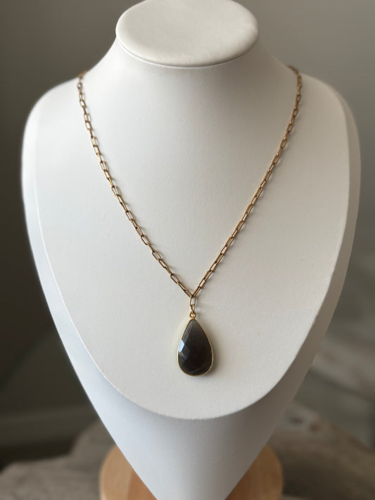 Moonstone Gold Paperclip Chain Necklace