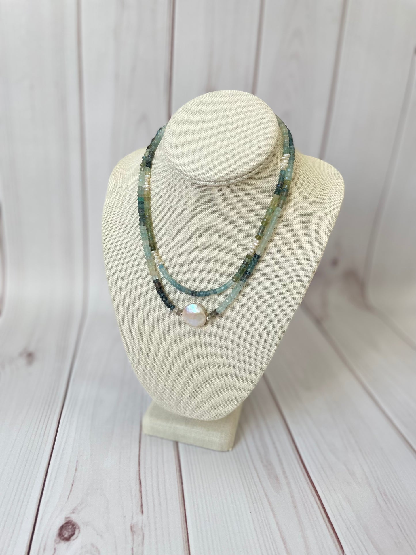 Moss Aquamarine and Heshi Pearl Necklace