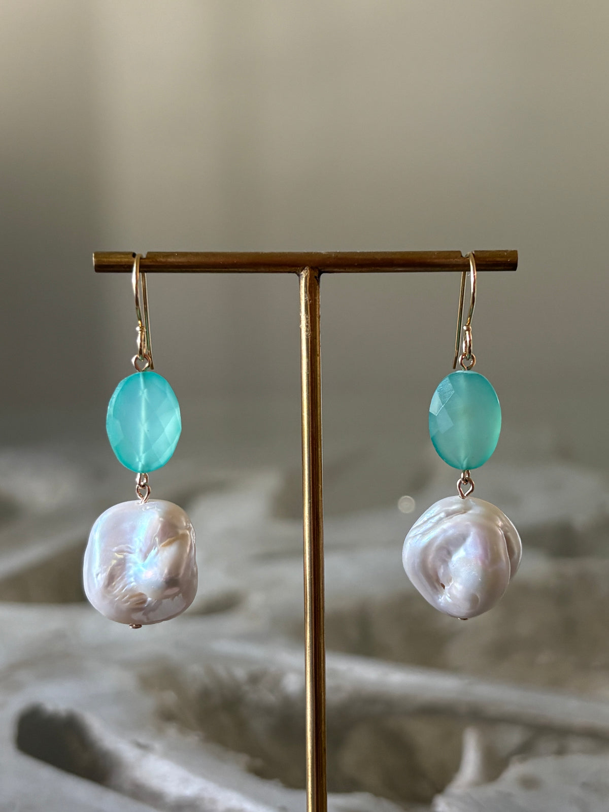 Chalcedony and Pearl Earrings