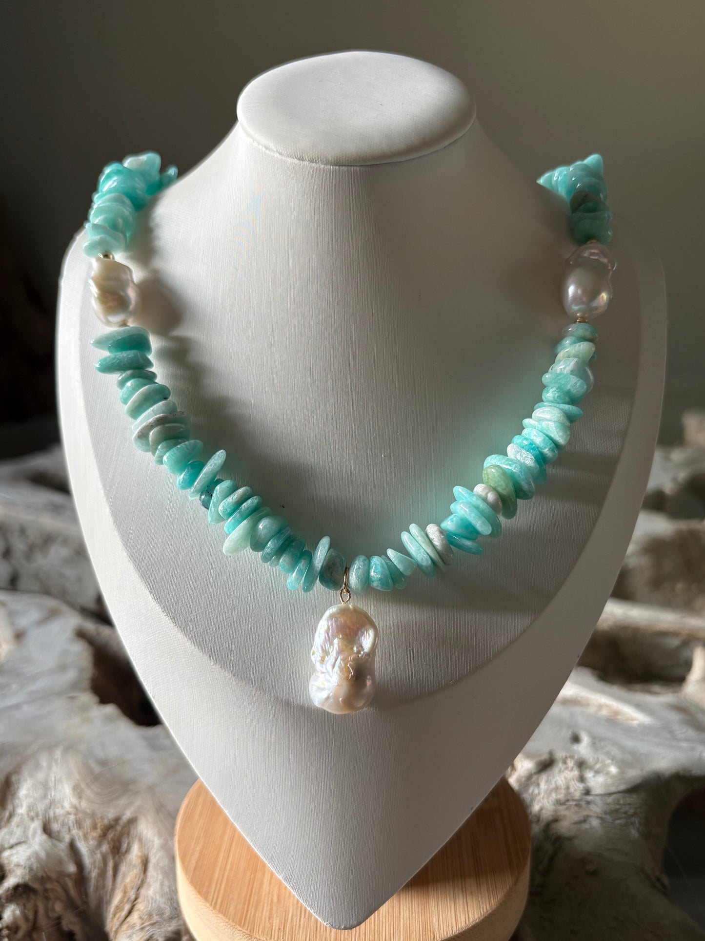 Amazonite Chip and Pearl Necklace