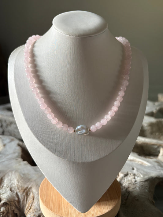 Rose Quartz and Pearl Necklace