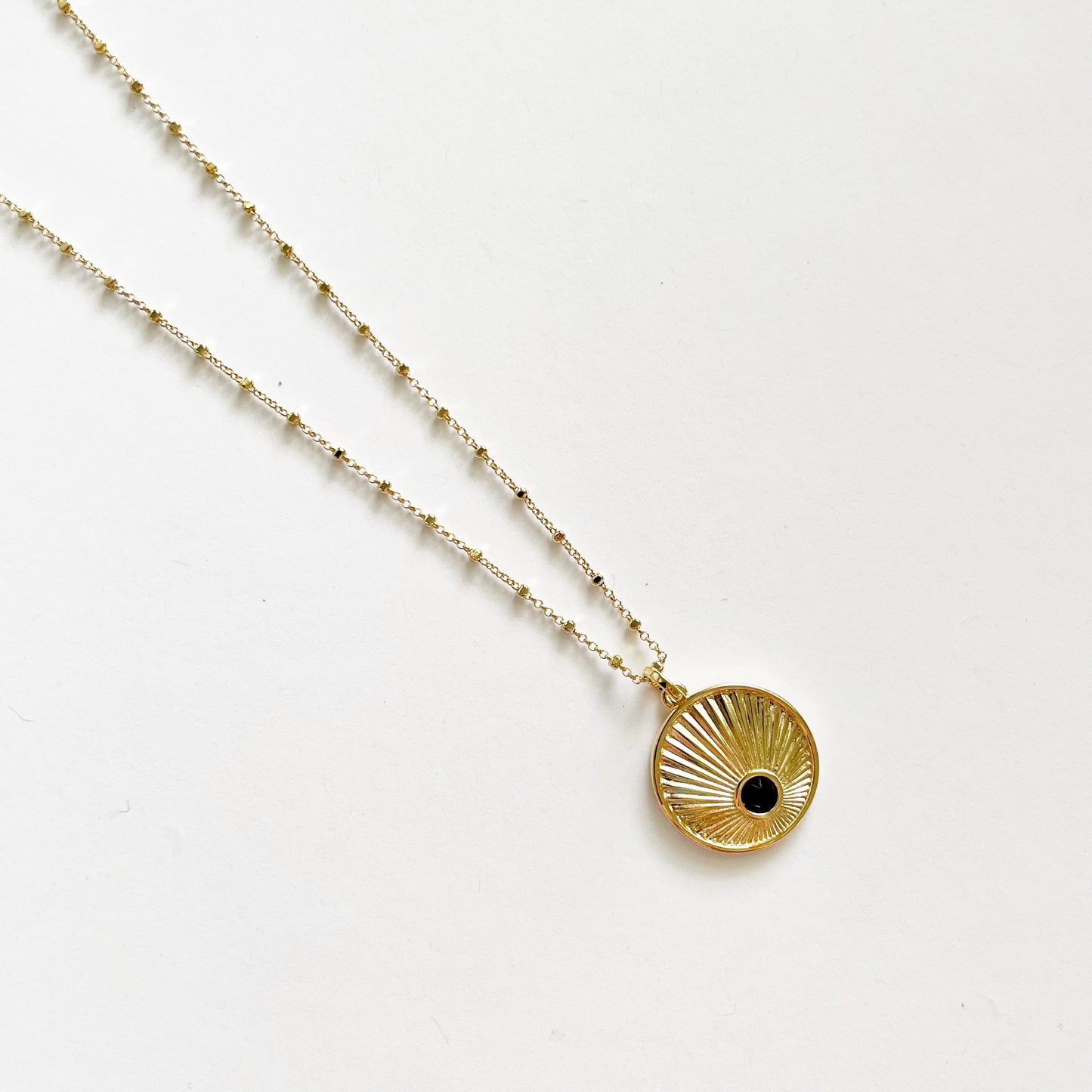 Black CZ Radial Charm Necklace