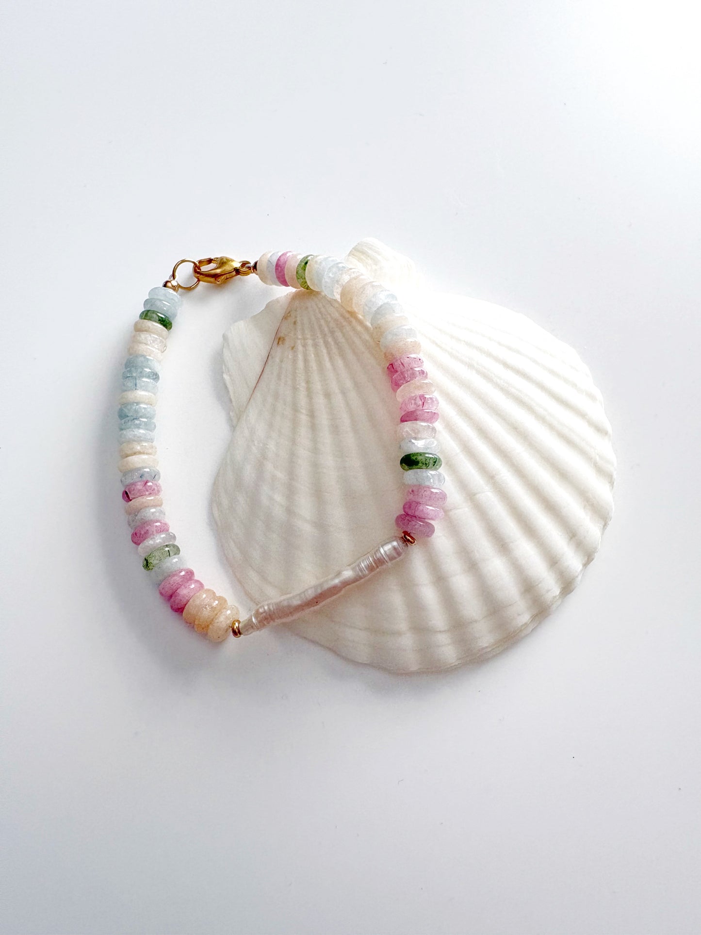 Morganite Jade and Biwi Pearl Bracelet