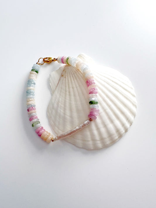 Morganite Jade and Biwi Pearl Bracelet